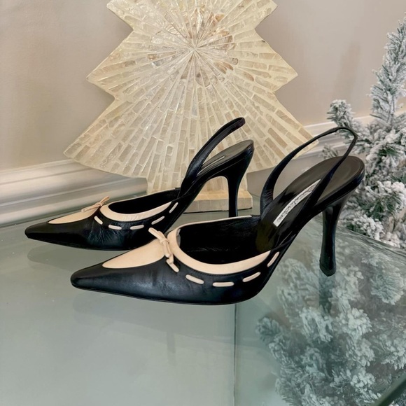 Oscar De La Renta - Vintage Black&Cream Slingback Heels - Picture 3 of 7